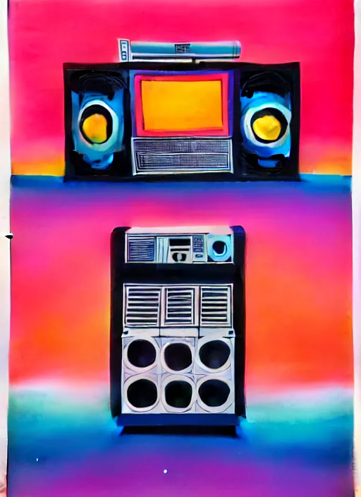 Image similar to boombox by shusei nagaoka, kaws, david rudnick, airbrush on canvas, pastell colours, cell shaded, 8 k