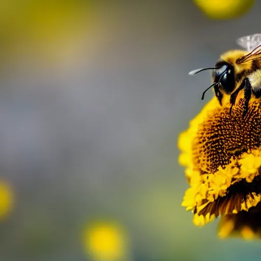 Image similar to macro photography of a bee landing on a high detailed dog's nose. pollen on the nose. bokeh. contest winning photography. 8 k. hyper - realistic