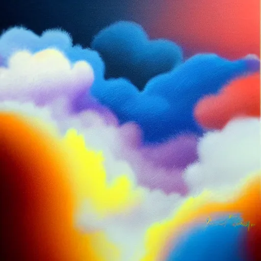 Image similar to beautiful matte airbrush of an abstract composition with defined sharp and glossy metallic elements mixed with fluffy fuzzy clouds, inspired by 8 0's airbrush illustrations, art by pater sato