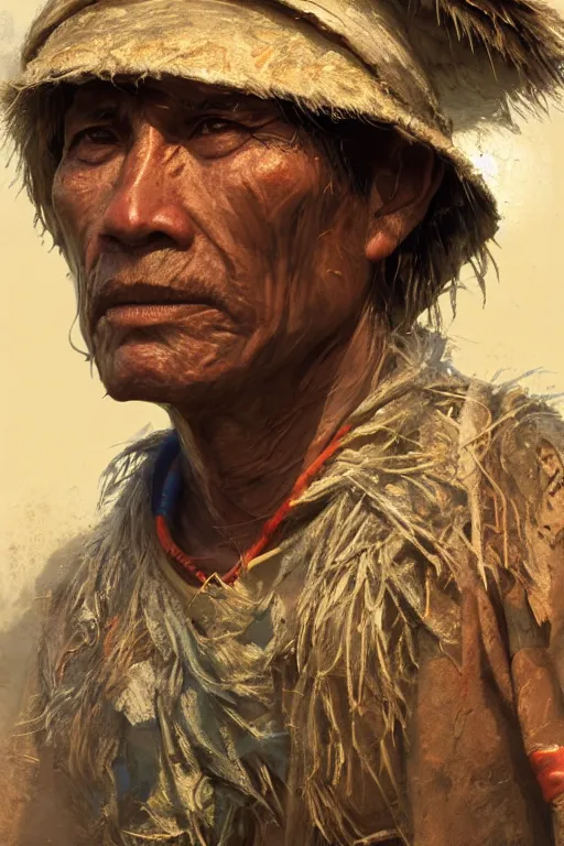 Image similar to aztec fisherman, close - up portrait, poor, intricate, elegant, volumetric lighting, scenery, digital painting, highly detailed, artstation, sharp focus, illustration, concept art, ruan jia, steve mccurry