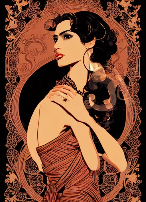 Image similar to silhouette of a spanish gitana, vector art style, medium shot, intricate, elegant, highly detailed, digital art, ffffound, art by jc leyendecker and sachin teng