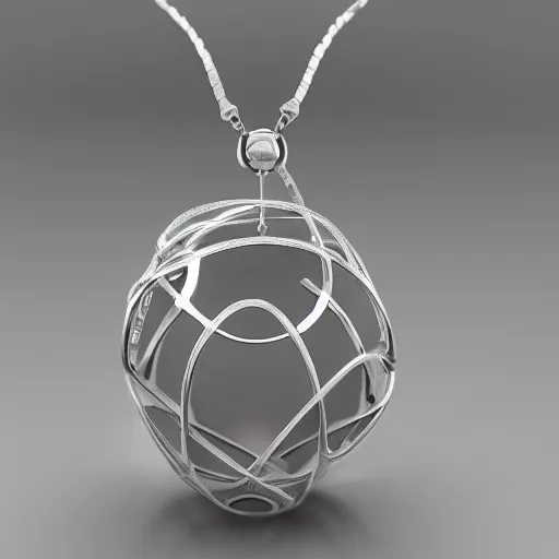 Prompt: futuristic ball chain silver necklace with 3 d behelit pendant with glowing eyes, octane render, hd, raytraced, product