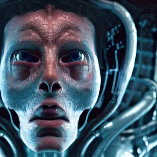 Prompt: a man with many eyes, hyperrealistm still from the movie alien, studio lighting,