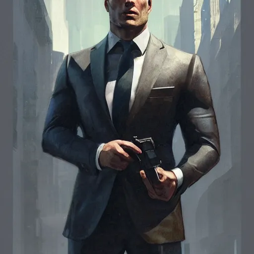 Prompt: Henry Cavill wearing a suit as a grand theft auto 5 loading screen, athletic , gorgeous, muscular, intricate, highly detailed, digital painting, artstation, concept art, sharp focus, illustration, art by greg rutkowski and alphonse mucha