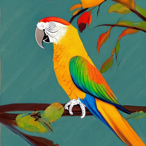 Prompt: a beautiful painting of a parrot by audrey kawaski, art nouveau, japanese manga, artstation, 8K, very detailed