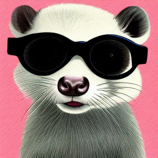 Prompt: cool ferret in black glasses, art, digital art, high quality