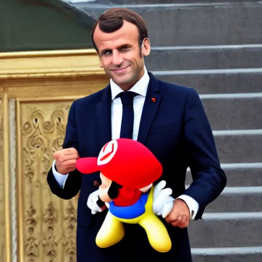 Prompt: Emmanuel Macron in Mario world