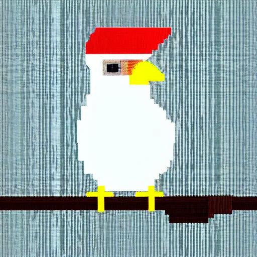 Image similar to a bird with a hat in pixelart, white background