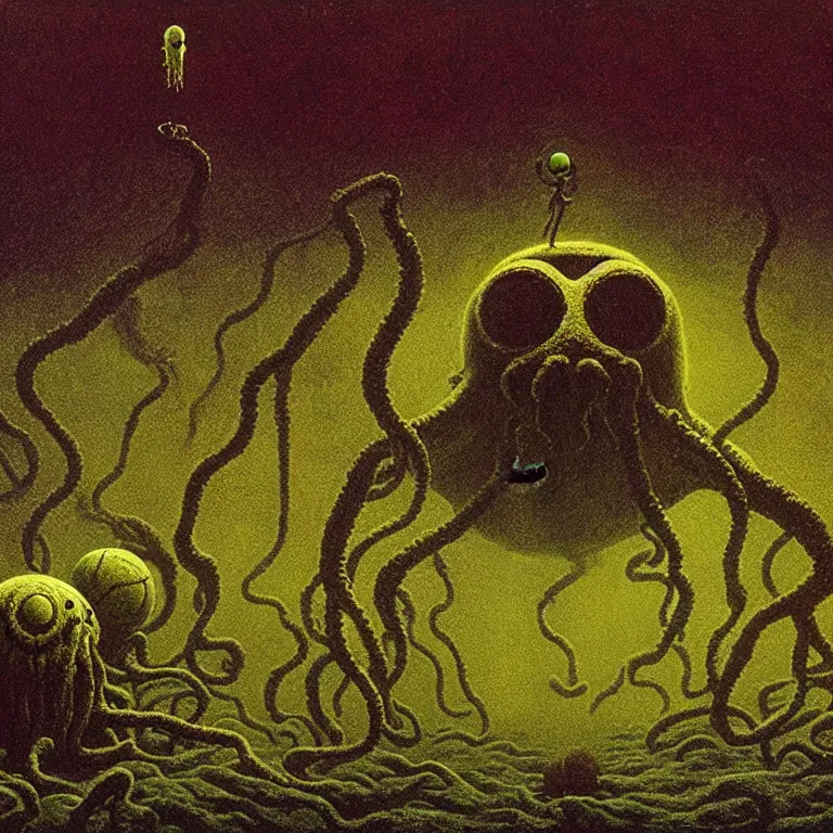 Image similar to a cinematic scene tennis ball monster from the cthulhu in nevada test side, lovecraft, concept art by beksinski and jean delville, dramatic lighting, ultra hd, hdr, 8 k