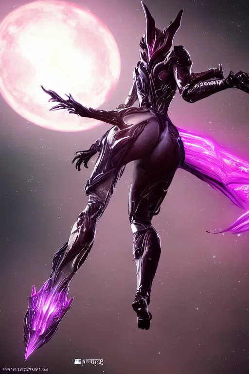 Image similar to galactic hyperdetailed elegant beautiful stunning giantess saryn prime warframe goddess rear shot, sharp spines, sharp metal ears, smooth purple eyes, smooth fuschia skin, silver armor, bigger than galaxy, epic proportions, epic scale, epic size, warframe fanart, destiny, furry, dragon art, goddess art, giantess art, furaffinity, octane render
