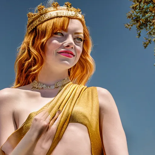 Prompt: Emma Stone as a Greek Goddess, Sony a7R IV, symmetric balance, polarizing filter, Photolab, Lightroom, 4K, Dolby Vision, Photography Award