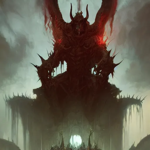 Prompt: The Demon Lord is enthroned in hell , hyperrealism, no blur, 4k resolution, ultra detailed, style of Dragan Bibin, Denis Villeneuve, Tyler Edlin, Greg Rutkowski, DeviantArt