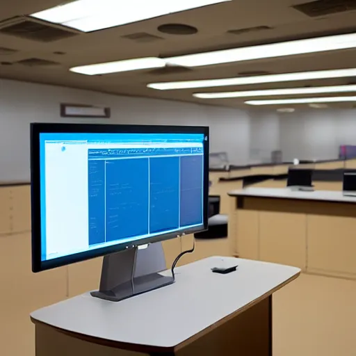Image similar to an active computer terminal in a deserted laboratory, rhads