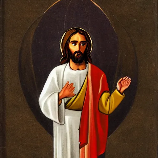 Prompt: jesus holding a cross shaped basketball