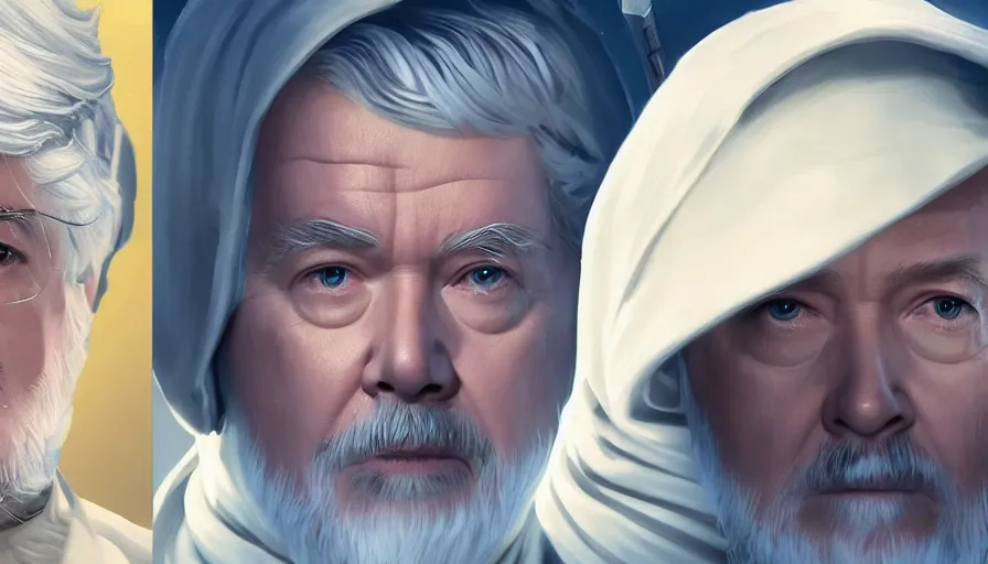 Prompt: George Lucas is Obi-Wan Kenobi, hyperdetailed, artstation, cgsociety, 8k