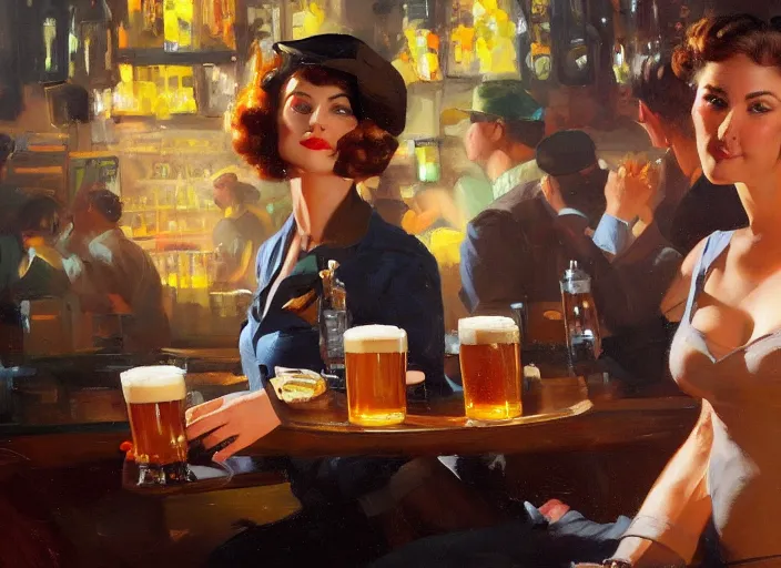 Image similar to greg manchess close - up painting of a delicious mug of beer in a dieselpunk bar, organic painting, matte painting, bold shapes, hard edges, street art, trending on artstation, by huang guangjian and gil elvgren and sachin teng