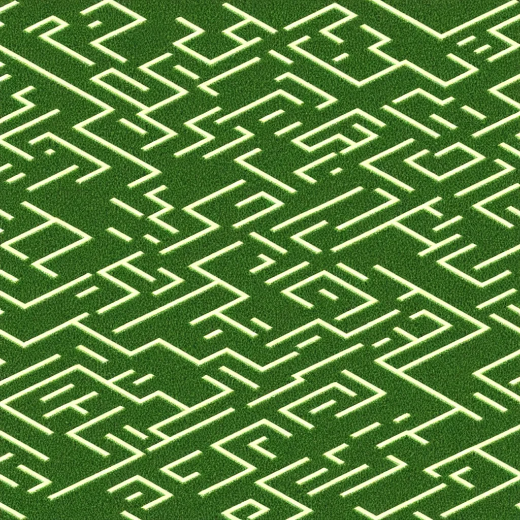 Prompt: wimmelbilder maze made of lawn, isometric, very sharp