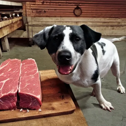 Image similar to blind dog in a meat house,