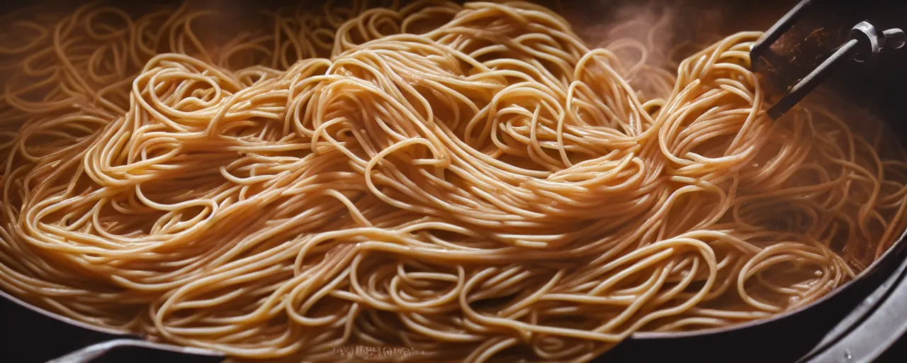 Prompt: cooking fresh spaghetti in boiling water, glass, macro shot, 1 0 0 mm, kodachrome, in the style of wes anderson, retro
