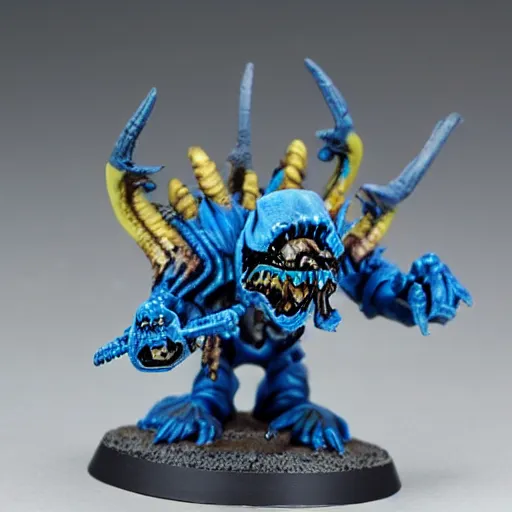 Prompt: a warhammer40k tyranid figurine painted blue