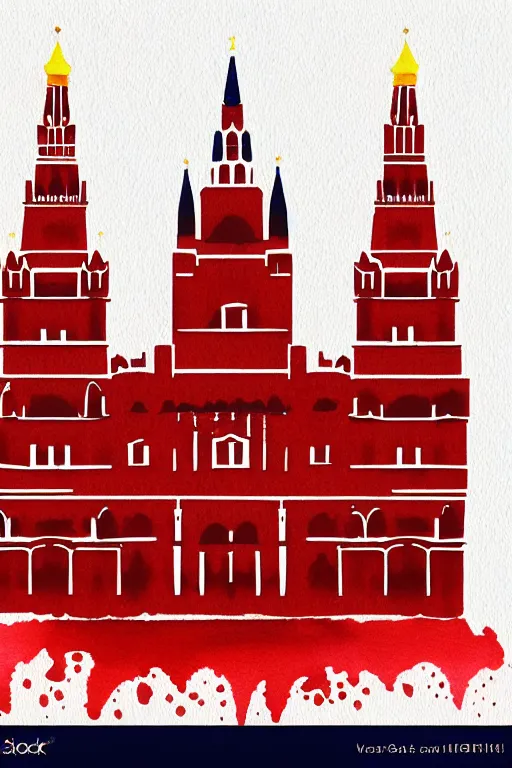 Image similar to minimalist watercolor art of a moscow kreml, illustration, vector art