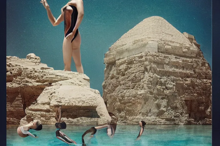 Image similar to lee jin - eun in astronaut dress emerging from turquoise water in egyptian pyramid by dino valls, nicola samuri, conrad roset, m. k. kaluta, martine johanna, rule of thirds, elegant look, beautiful, luxurious