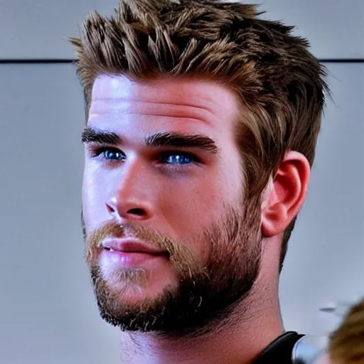 Image similar to “ a realistic detailed photo of a guy who is an attractive humanoid who is half robot and half humanoid, who is a male android, actor liam hemsworth, shiny skin, posing like a statue, blank stare, at the museum, on display ”