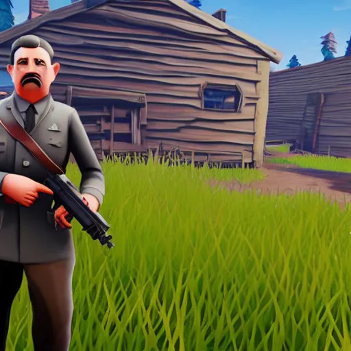 Image similar to screenshot of hitler in fortnite