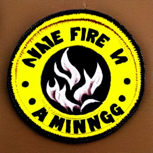 Prompt: a photo of a retro minimalist clean fire flame warning caution punk patch