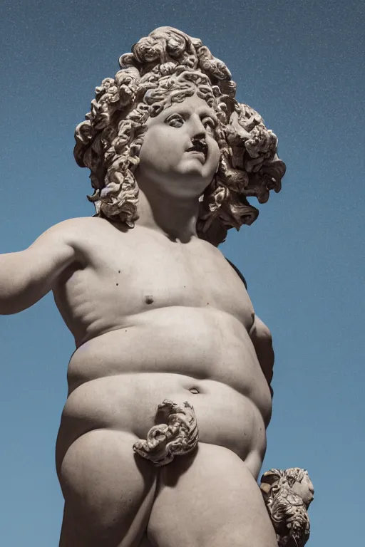 Prompt: a long shot of a hyper detailed ultra sharp portrait of a beautiful chubby statue of david with loincloth in the accademia di belle arti, god - rays, dramatic light, sharp focus, global illumination, radiant light, unreal 5, daz, hyperrealistic, octane render, cosplay, rpg portrait, dynamic lighting, intricate detail, harvest fall vibrancy, cinematic