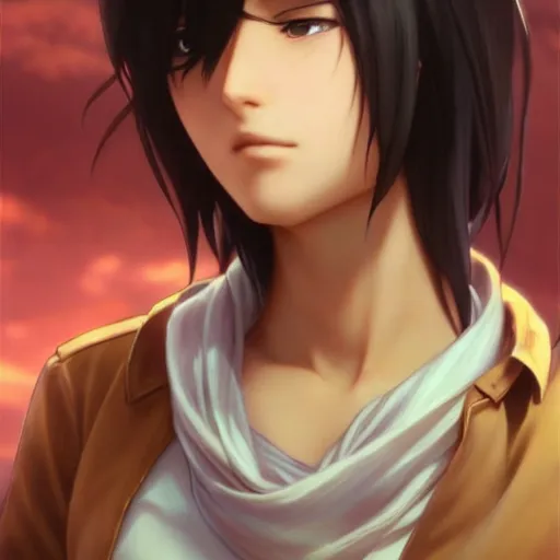 Image similar to mikasa ackerman, bokeh, beautiful face!!!!, 2 7 years old, cg animation, lifelike, animated, realistic, character select portrait, by artgerm, greg rutkowski, alphonse mucha, 3 d