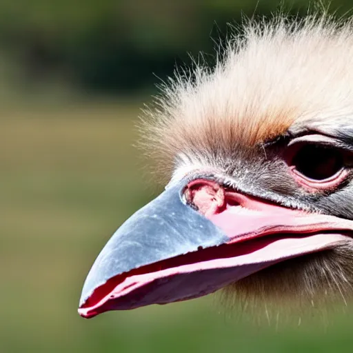 Prompt: an ostrich eating an ice cream cone