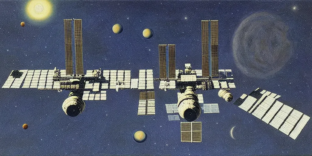 Prompt: a space station by david inshaw. hd