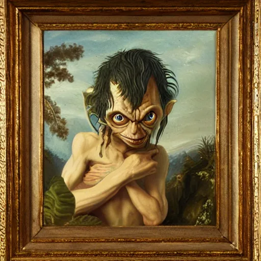 Image similar to a rococo oil painting of gollum