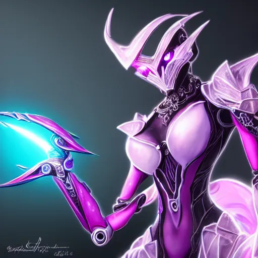 Image similar to highly detailed exquisite fanart, of a beautiful female warframe, but as an anthropomorphic robot dragon with glowing purple eyes, shiny silver armor with fuchsia accents, engraved, elegant pose, close-up shot, full shot, epic cinematic shot, sharp claws for hands, professional digital art, high end digital art, singular, realistic, DeviantArt, artstation, Furaffinity, 8k HD render