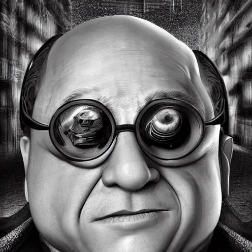 Image similar to Danny Devito as a cyborg 3D digital art, extremely detailed, futuristic, epic