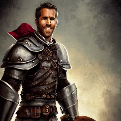 Image similar to Ryan Reynolds as a cute little anthropomorphic border terrier knight with the face of Ryan Reynolds wearing leather body armor, joy, happy, adorable, short, baby animal, DnD character art portrait, ultra realistic, ultra detailed, cinematic lighting, epic lighting, volumetric light, DeviantArt Artstation, by Jason Felix by Steve Argyle by Tyler Jacobson by Peter Mohrbacher