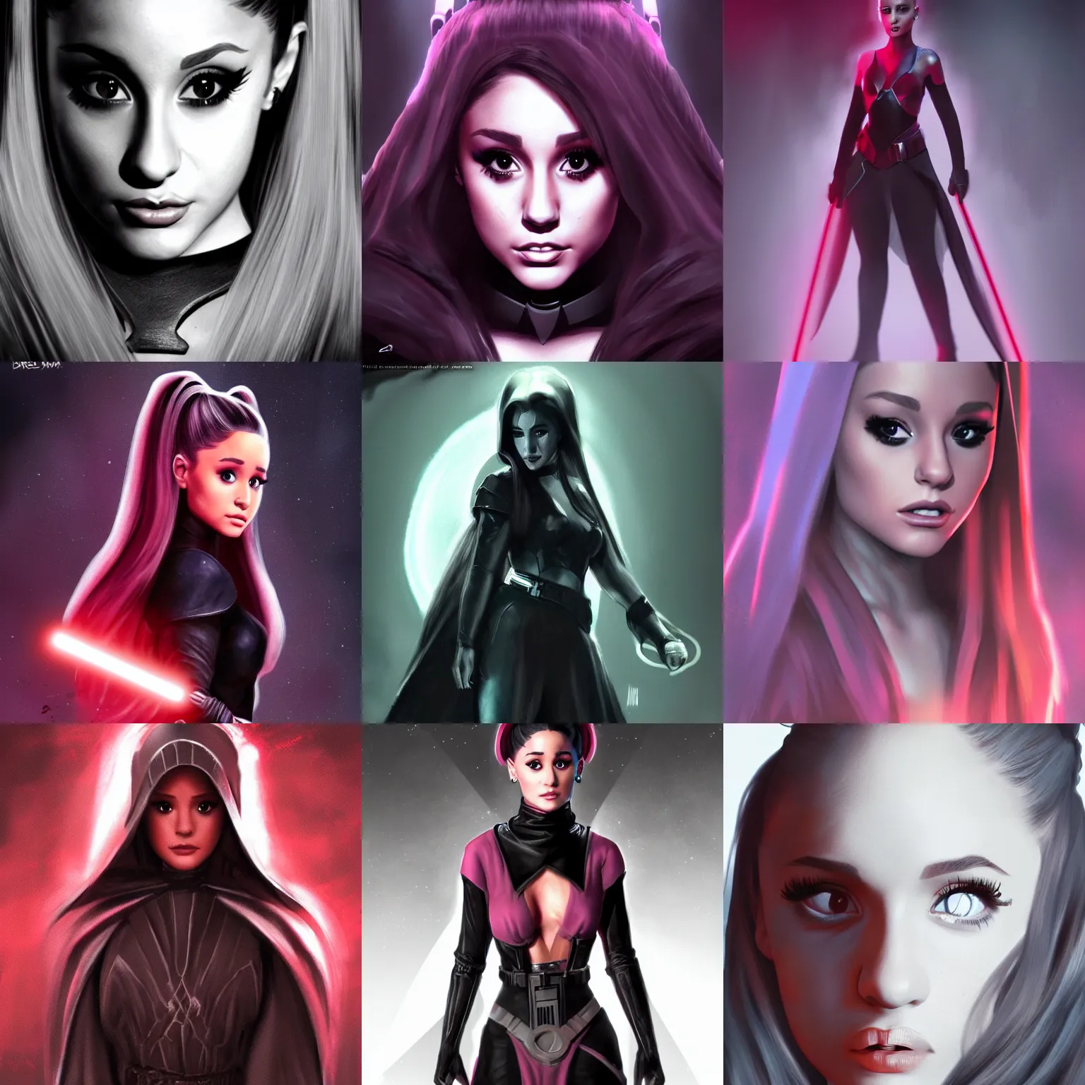 Prompt: Ariana Grande as a Dark Sith, Star Wars concept art, artstation, dark themes, dramatic lighting, photo realistic