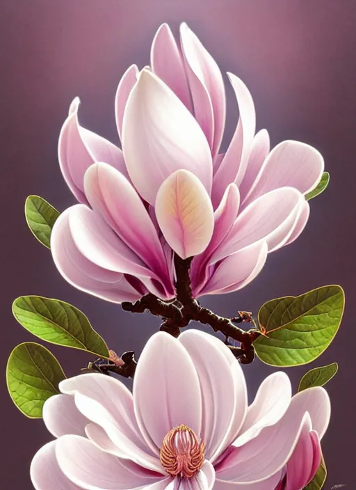 Image similar to perfectly detailed magnolia flowers!! blessed by nature with ever - increasing physical mental perfection, symmetrical! intricate, sensual features, highly detailed, biblical divine holy perfection!! digital painting, artstation, concept art, smooth, sharp focus, illustration, art by artgerm and greg rutkowski and alphonse mucha