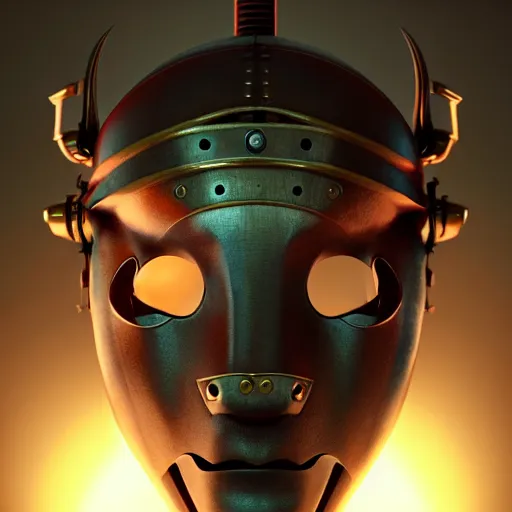 Image similar to samurai mask, steampunk, sculpture, cinematic, cinema 4 d, octane render, concept art, smooth, sharp focus, illustration, art by artgerm and greg rutkowski and alphonse mucha