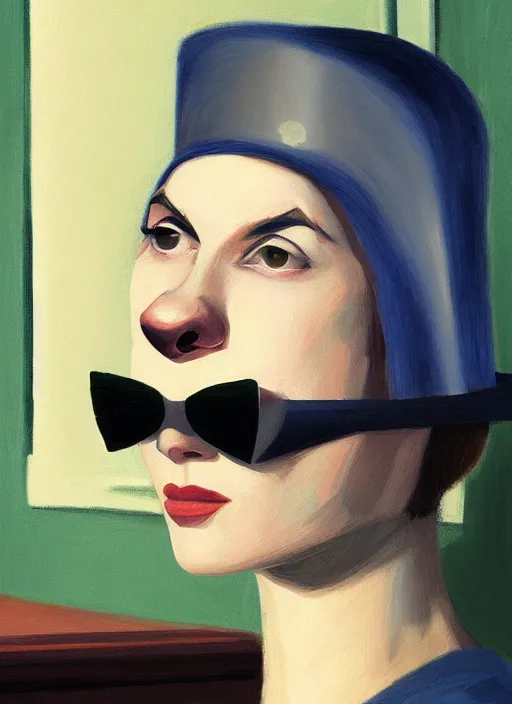 Image similar to portrait of a woman furry face and tinfoil hat by Edward Hopper and James Gilleard, highly detailed