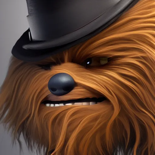 Prompt: Chewbacca wearing a suit, tophat, and a monocle, hyperdetailed, artstation, cgsociety, 8k