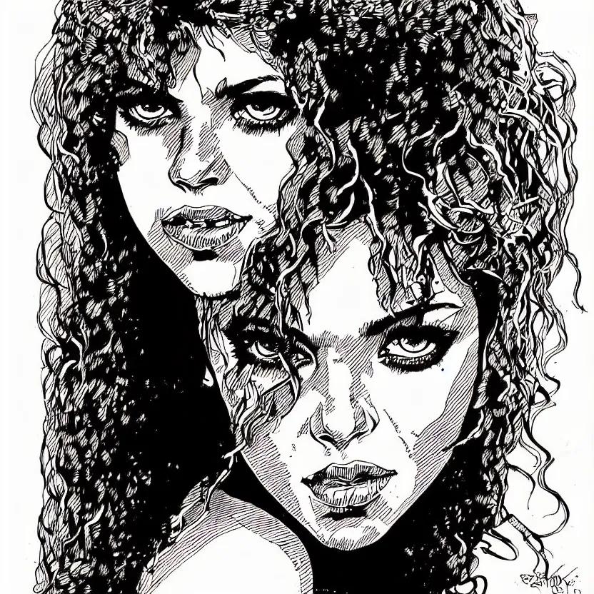 Image similar to portrait of shakira in the style of marc silvestri pen and ink drawing, high detail