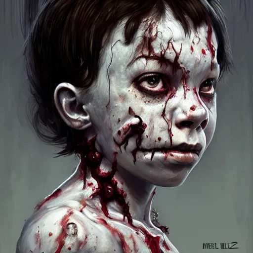 Image similar to head portrait of fresh faced young bjork as a zombie, 7 days to die zombie, gritty background, fine art, award winning, intricate, elegant, sharp focus, cinematic lighting, digital painting, 8 k concept art, art by michael hussar, art by brom, art by guweiz and z. w. gu, 8 k