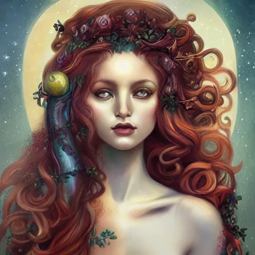 Image similar to realistic mythological greek medusa, by anna dittmann