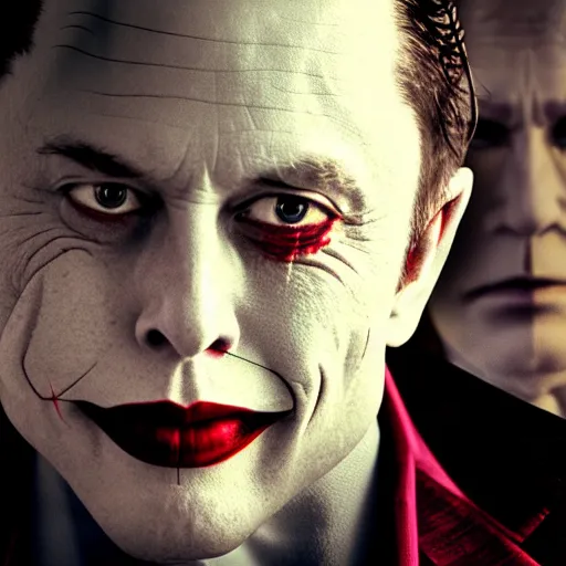 Image similar to stunning awe inspiring ( elon musk ) playing the joker movie still 8 k hdr atmospheric lighting