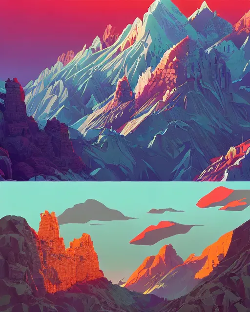 Prompt: highly detailed vfx of mount hua, global illumination, detailed and intricate environment by tom whalen, liam brazier, petros afshar, james gilleard