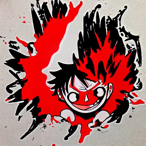 Image similar to die cut sticker, luffy gear 4, splatter paint on paper