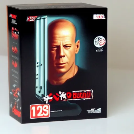 Image similar to the box for a Gameboy videogame that just loads a picture of Bruce Willis, no other gameplay features