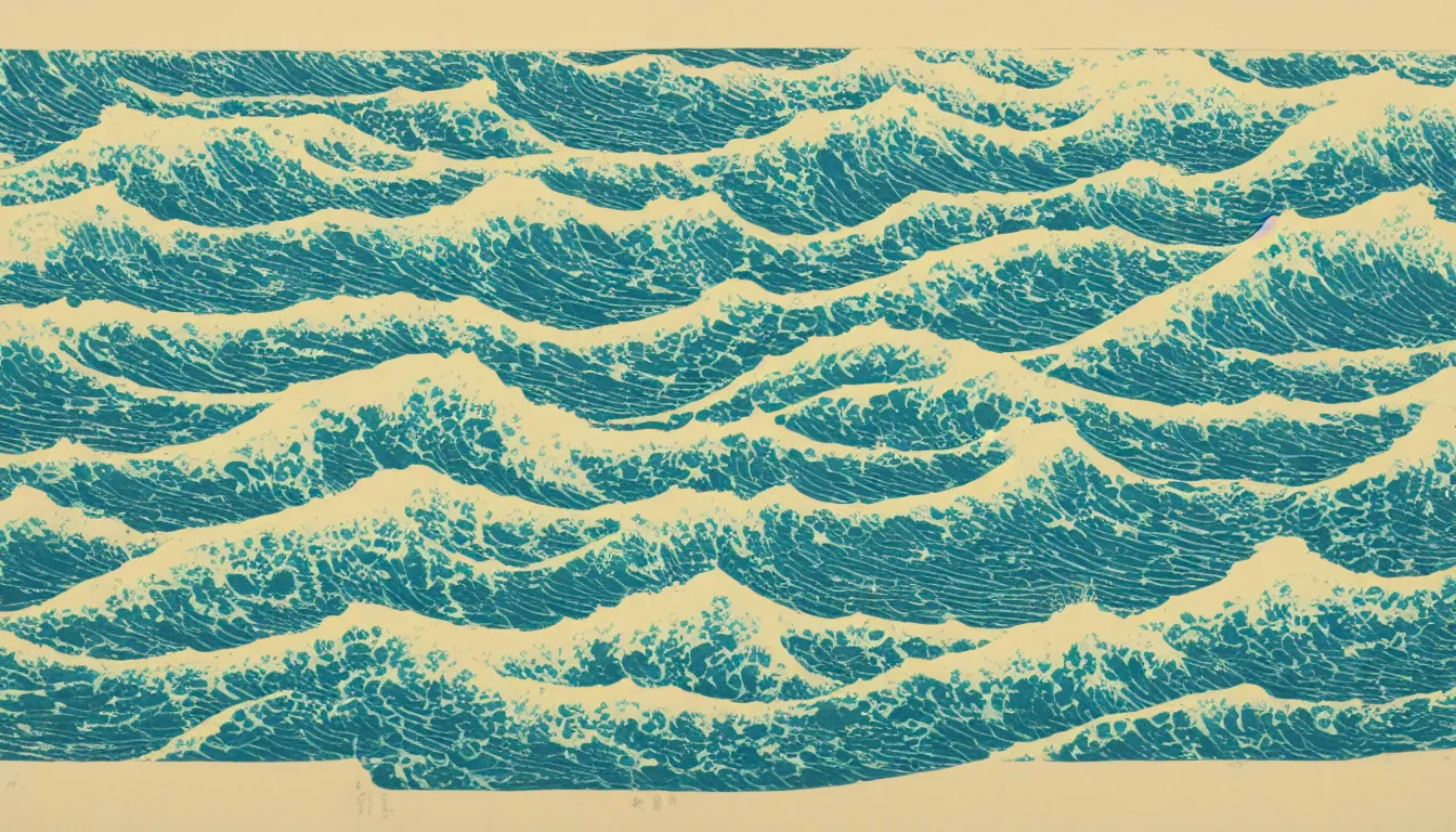 Prompt: ocean swells, japanes woodblock print